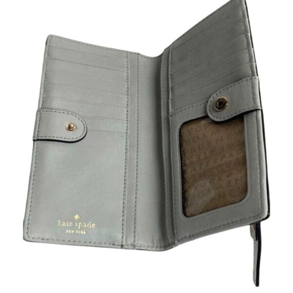 Kate Spade New York Grey Leather Wallet With Bow Accent & Multiple Card Slots - Picture 2 of 4